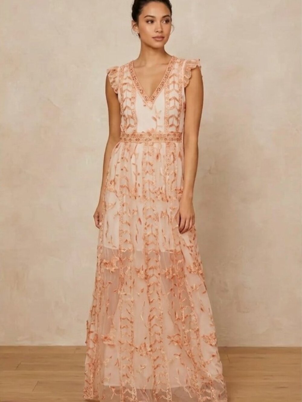 Altar'd State Juliana Lace Maxi Dress Peach Melon Boho Wedding Guest Size M NWT!